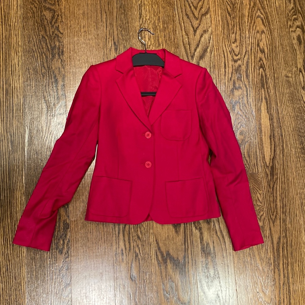 Theory Two-Button Wool Blazer in Rose Red
